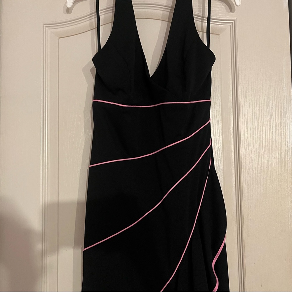 Blondie Nights Elegant Y2K Halter Black Dress with Pink Accents